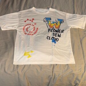 White Graphic Short Sleeve T-Shirt with Multicolor Print